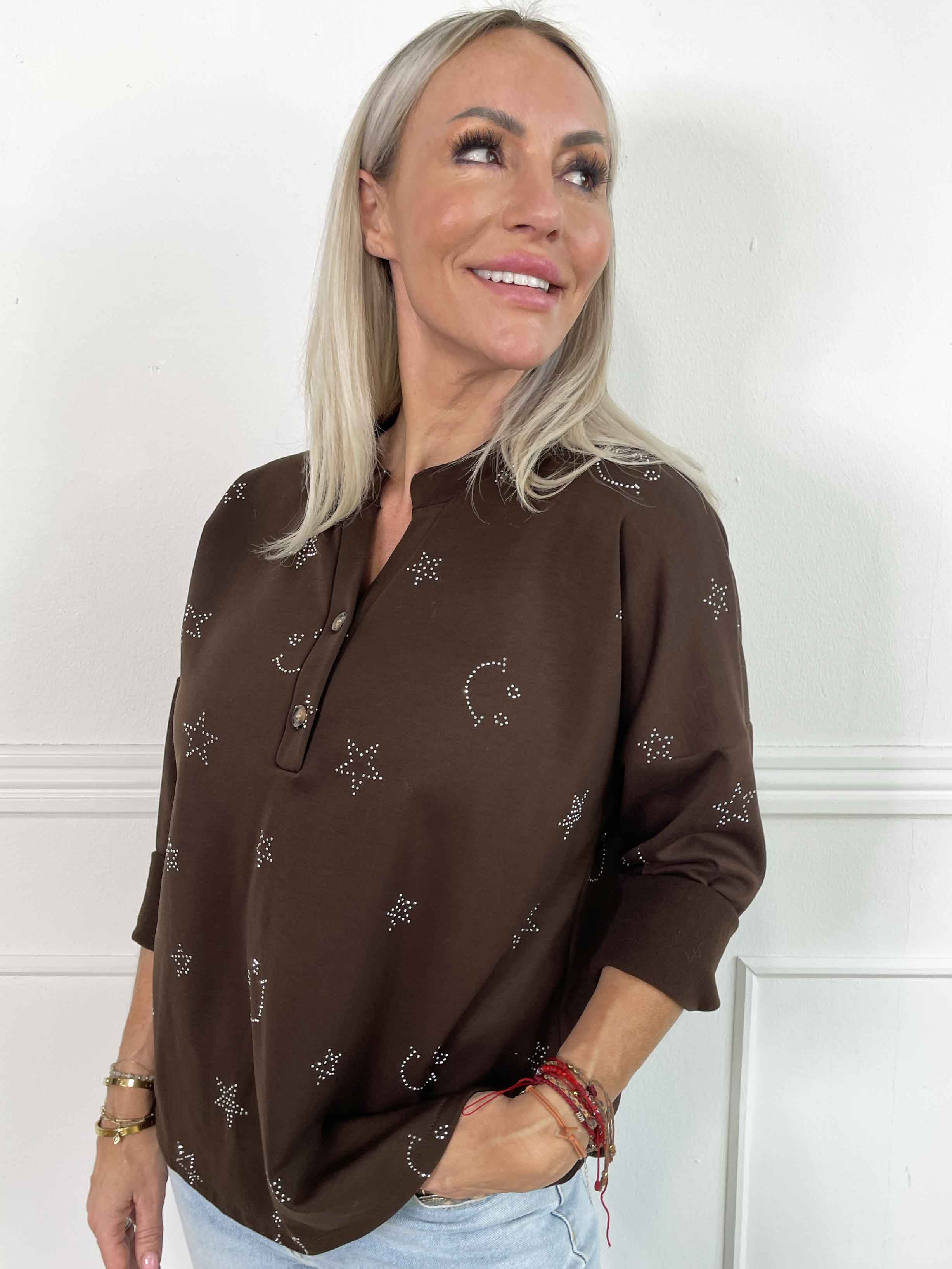 Star - Mjuk skjorta med smiley och strassstjärnor